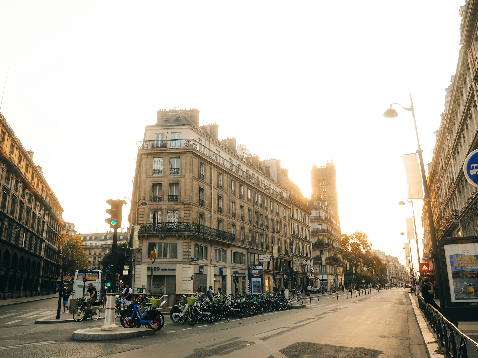 A wide European boulevard at first light